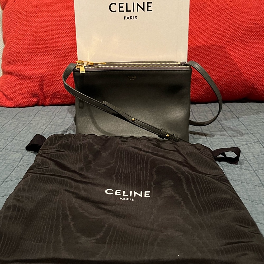 Authentic Celine trio small crossbody in gray